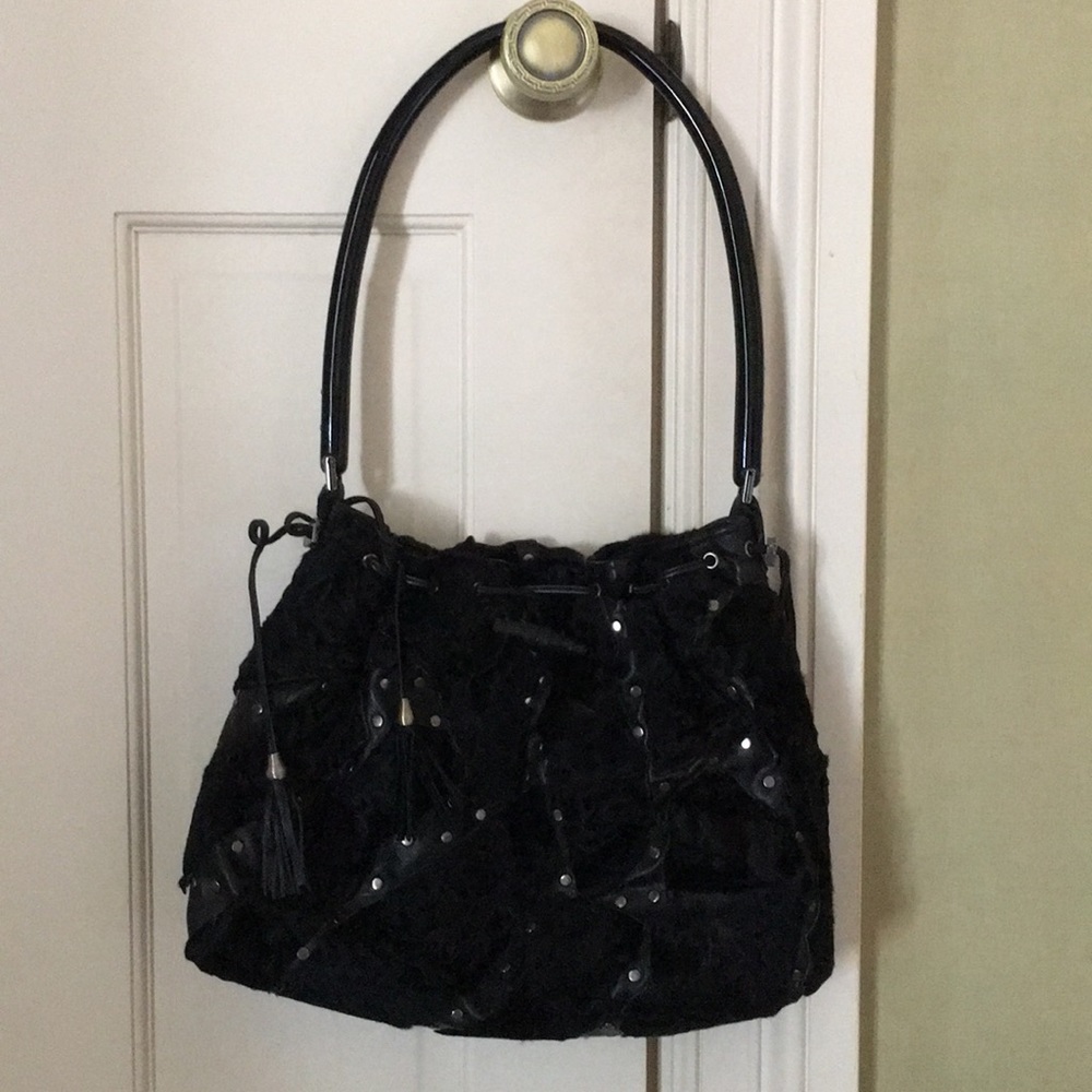 WOMENS Black furry purse with silver studs🖤👜💼